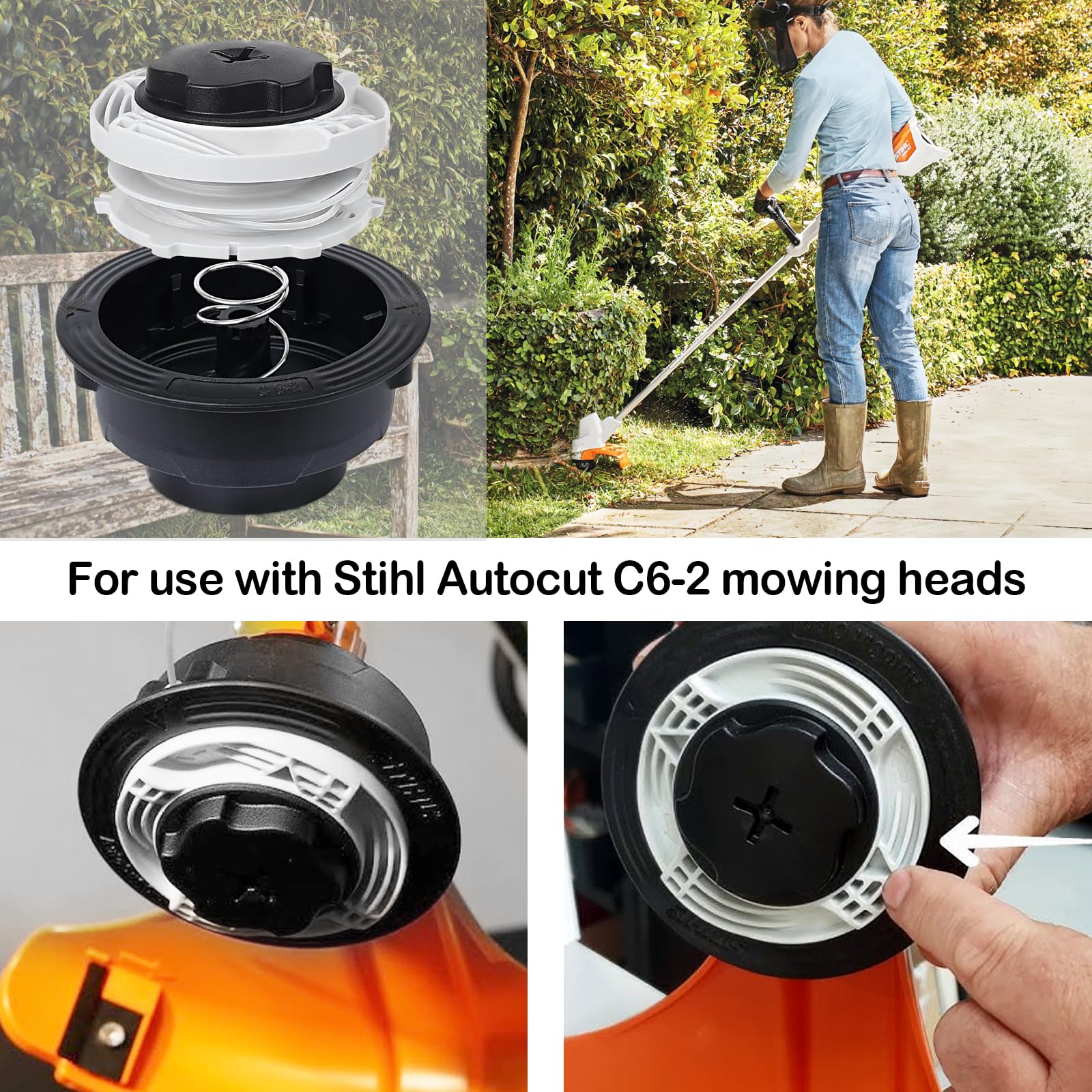 Juego de 2 Autocut C6-2 Cabezal para Stihl Desbrozadora FS38 FS40 FS45 FS50 FSE60 FSE71 FSE81 FSA60R FSA86R KM56R KM94R, Cabezal de Corte Autocut C6-2 Repuesto Carrete Hilo Recambios OEM 40067102126