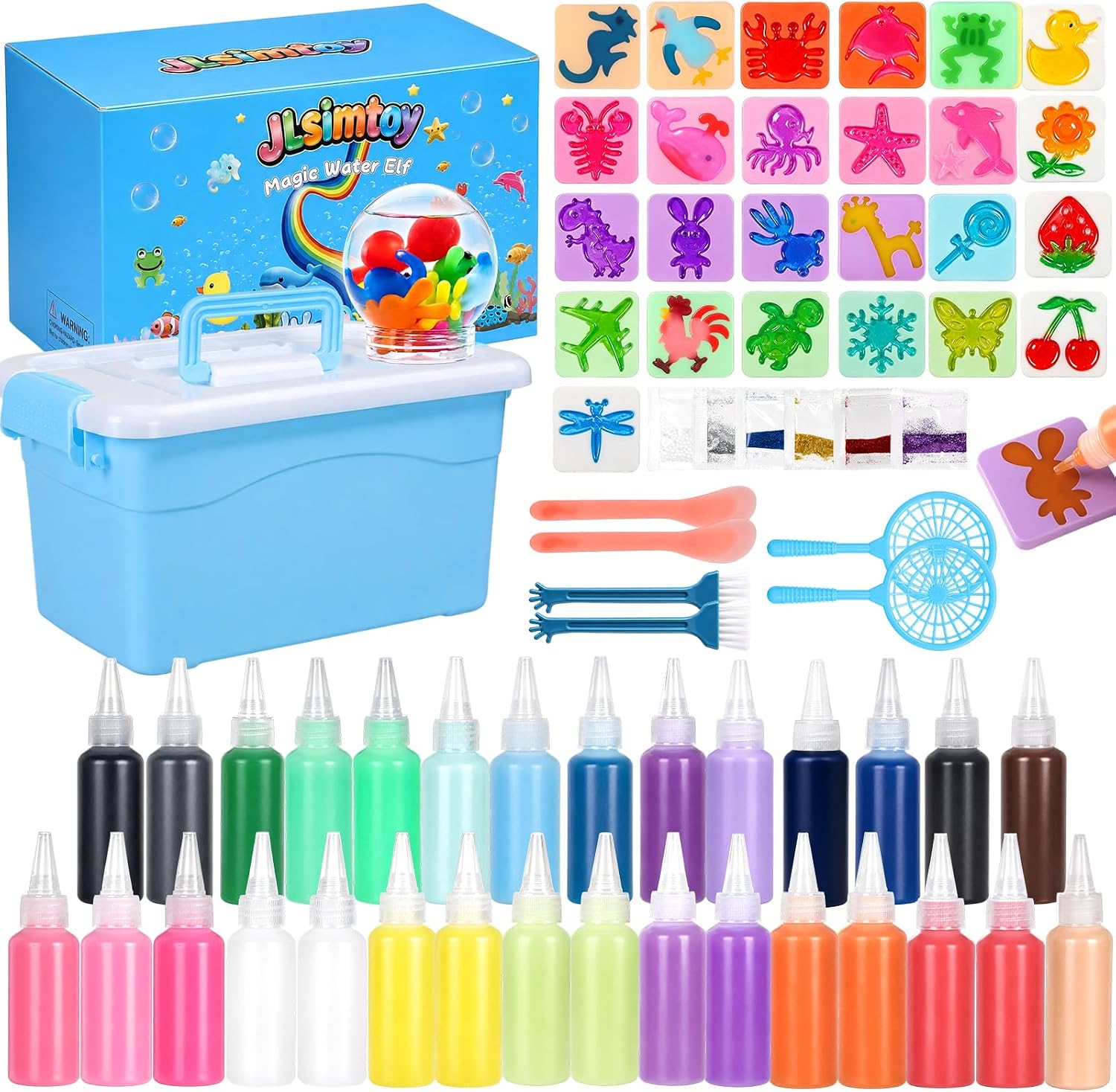 JLsimtoy Magic Water Elf Toy Kit for Kids, 30 Gels & 25 Molds, Magic Gel Water Pets Squishy Toys DIY Craft Kit, Water Pets Craft Kits, Crate Your Own Magic Elf Kits for Boys & Girls Gifts