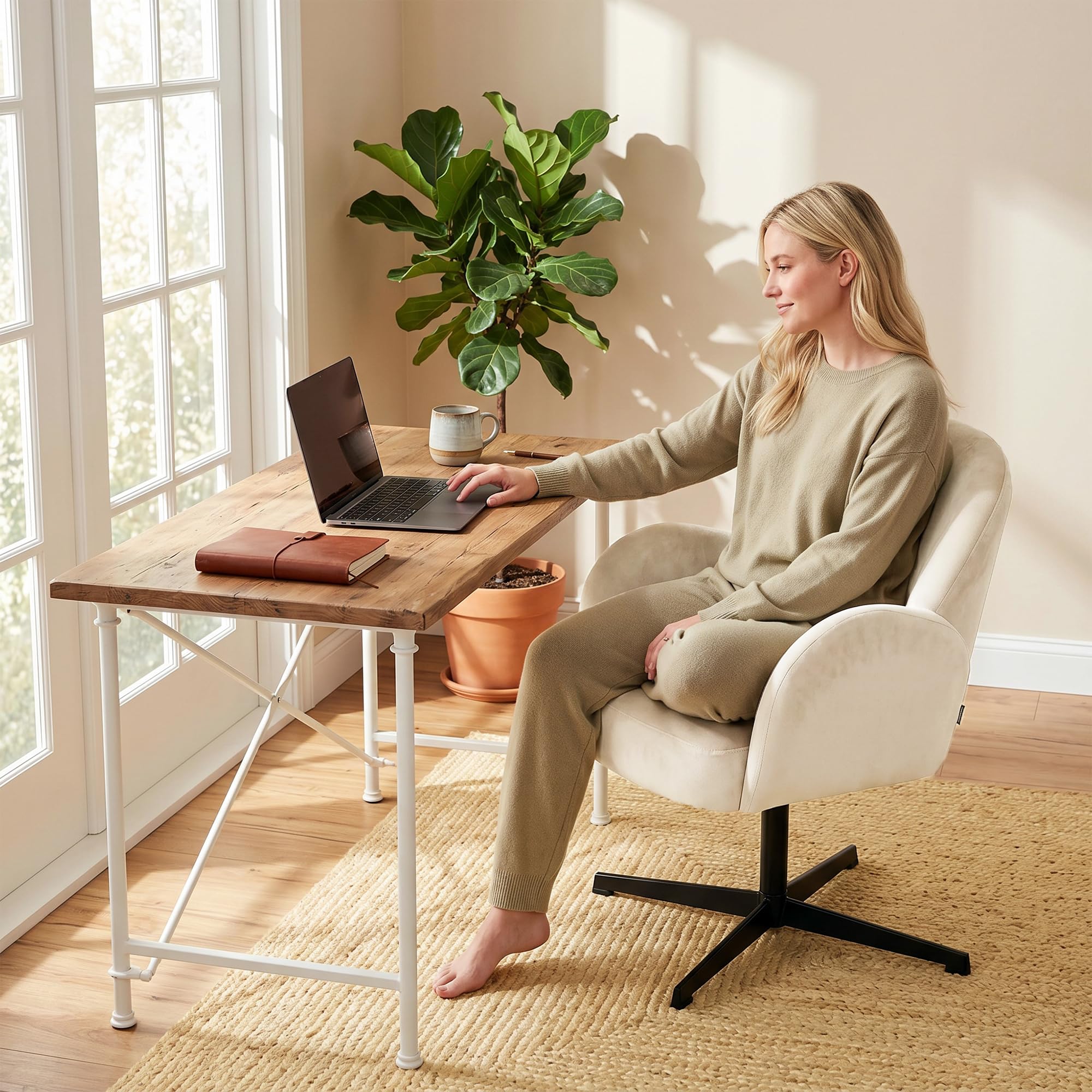 HOMCOM Sillón Giratorio Concha tapizado Beige