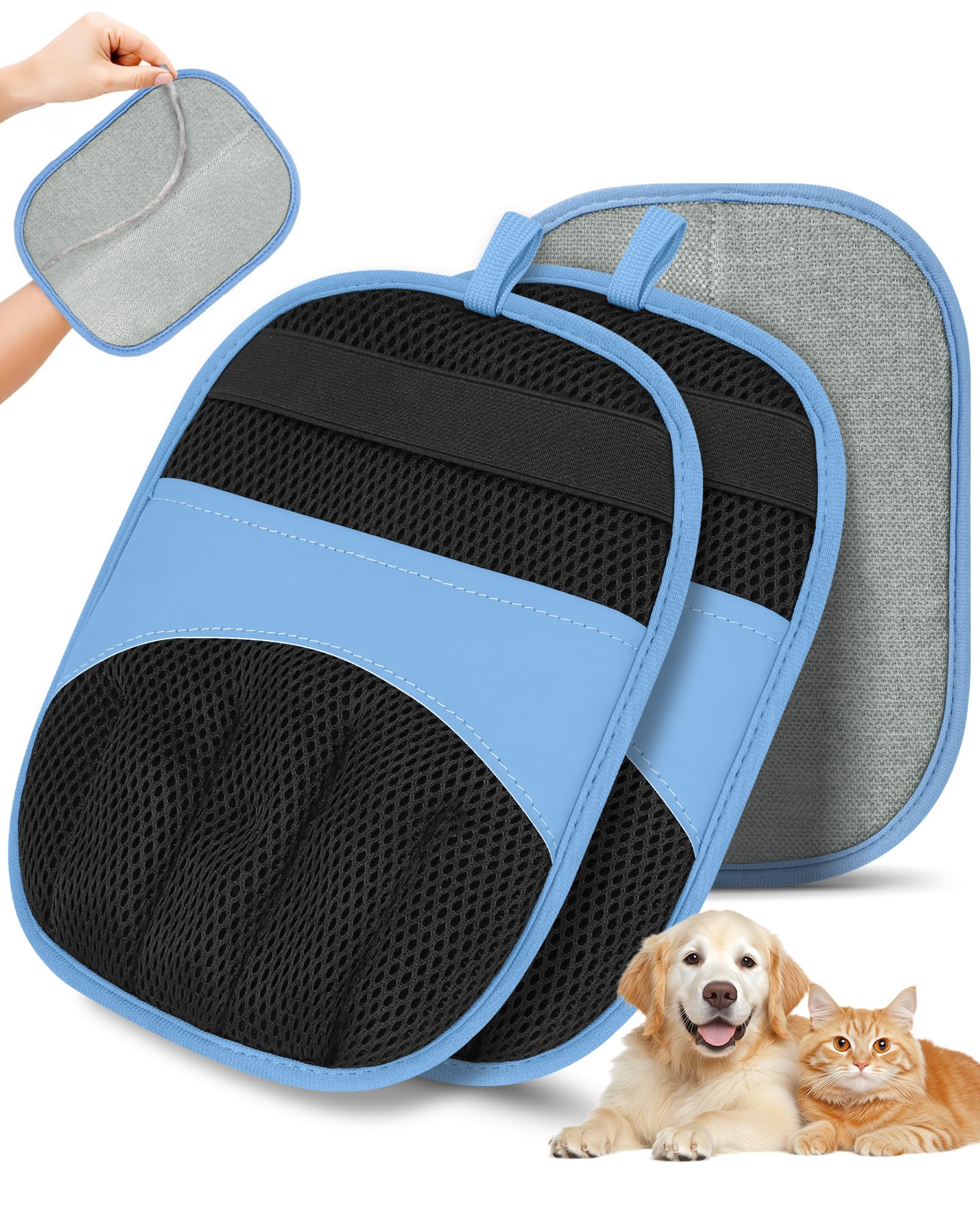 Magic Brush Glove Pet Hair - 2 Pack Electrostatic Grooming Removal Gloves for Dogs and Cats, The Magic Brush Pure Path Yomi Pet Grooming Needs, Fur Remover for Furniture, Clothes, Car Seats (Blue)