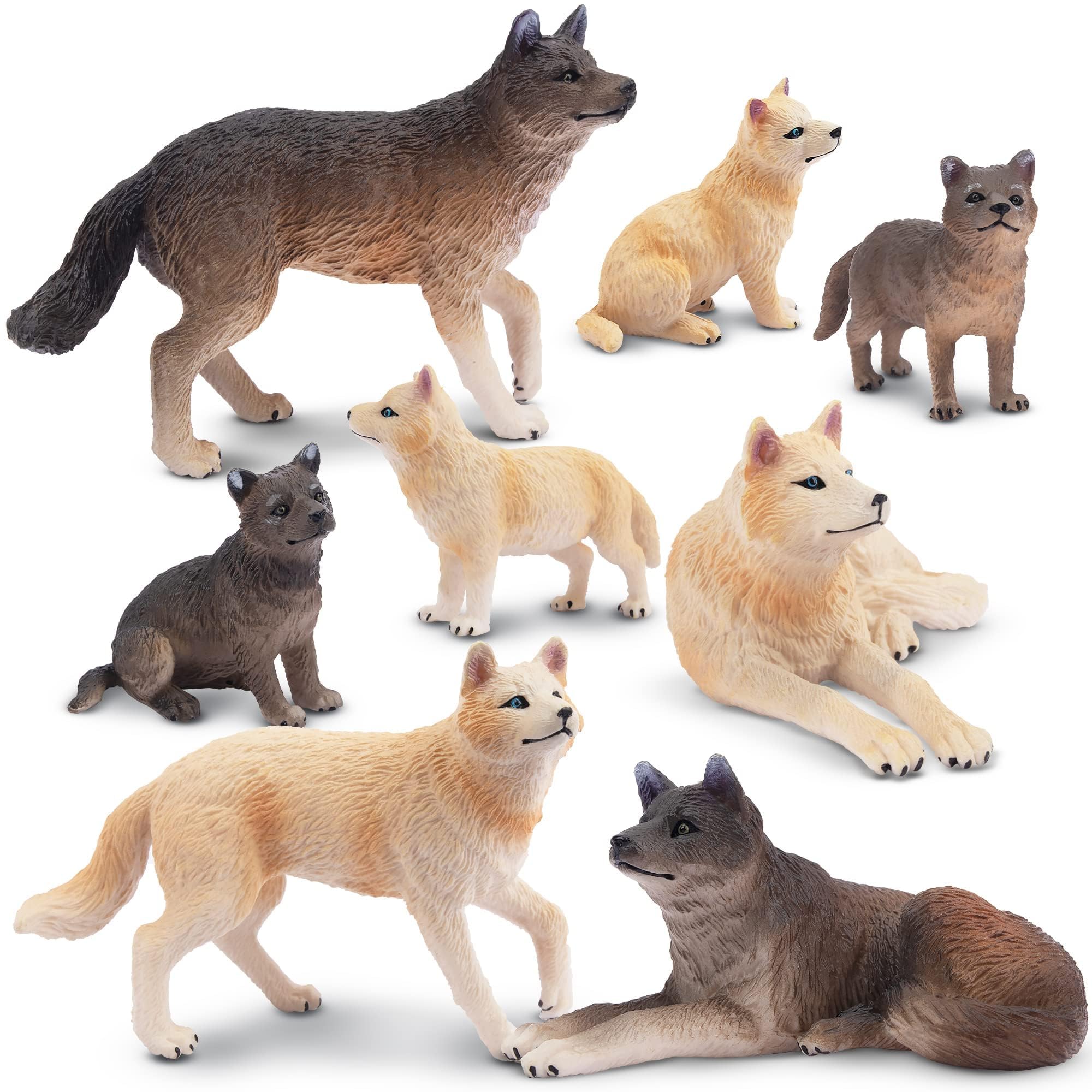 TOYMANY 8 Stück Wolf Tiere-Figuren Set Safari Spielfiguren Spielzeug Dschungeltier-Figuren Tierfigur Plastiktiere Zoo Bauernhof Dschungel Wald Wild Ornamente, zum Spielen oder als Deko für Kinder