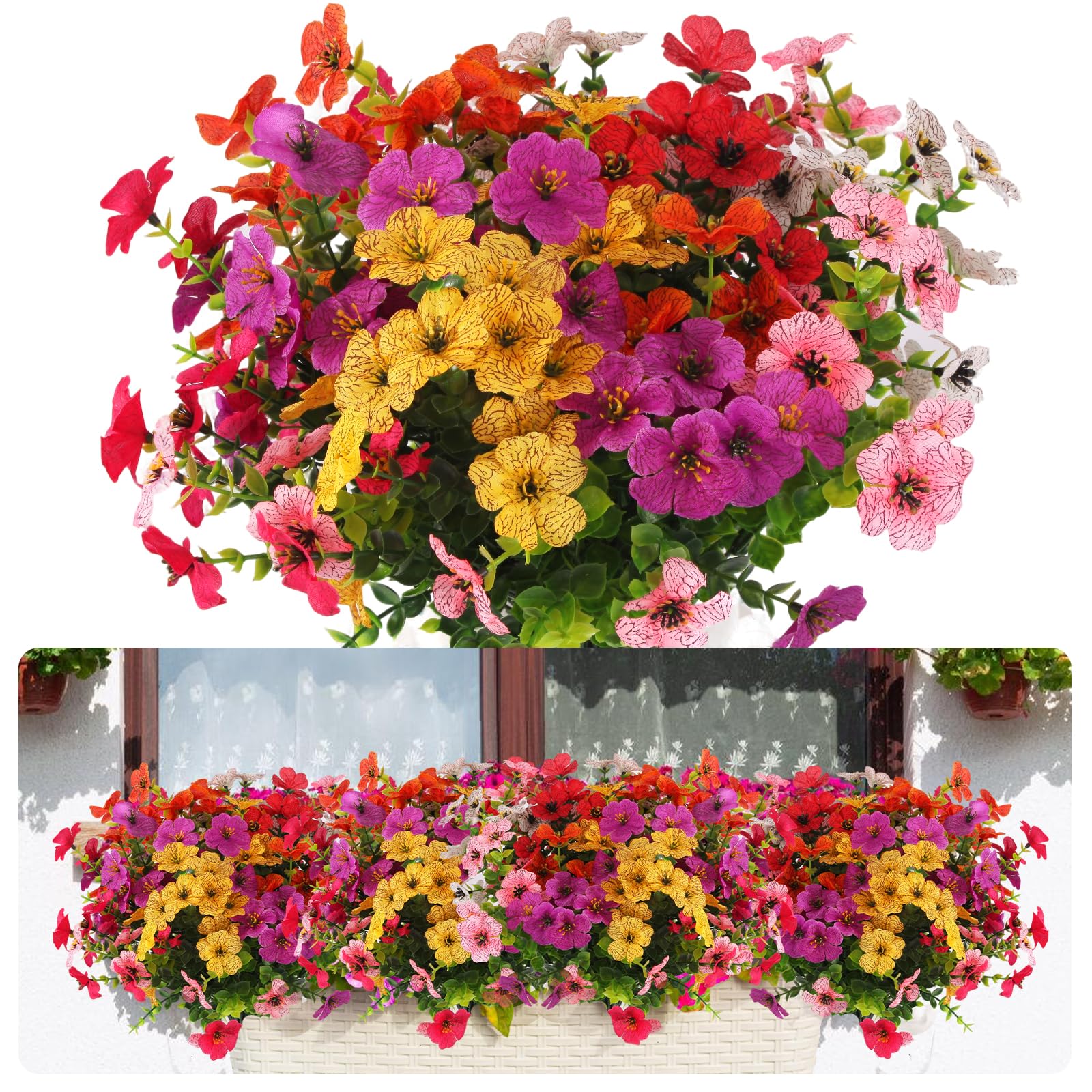 msymsyu 7 Bundles Artificial Flowers Outdoor 36cm Plastic flowers Mix of 7 Colours Artificial Plants for Wedding Party Indoor Outdoor Decoration Artificial Flowers Fake Flowers