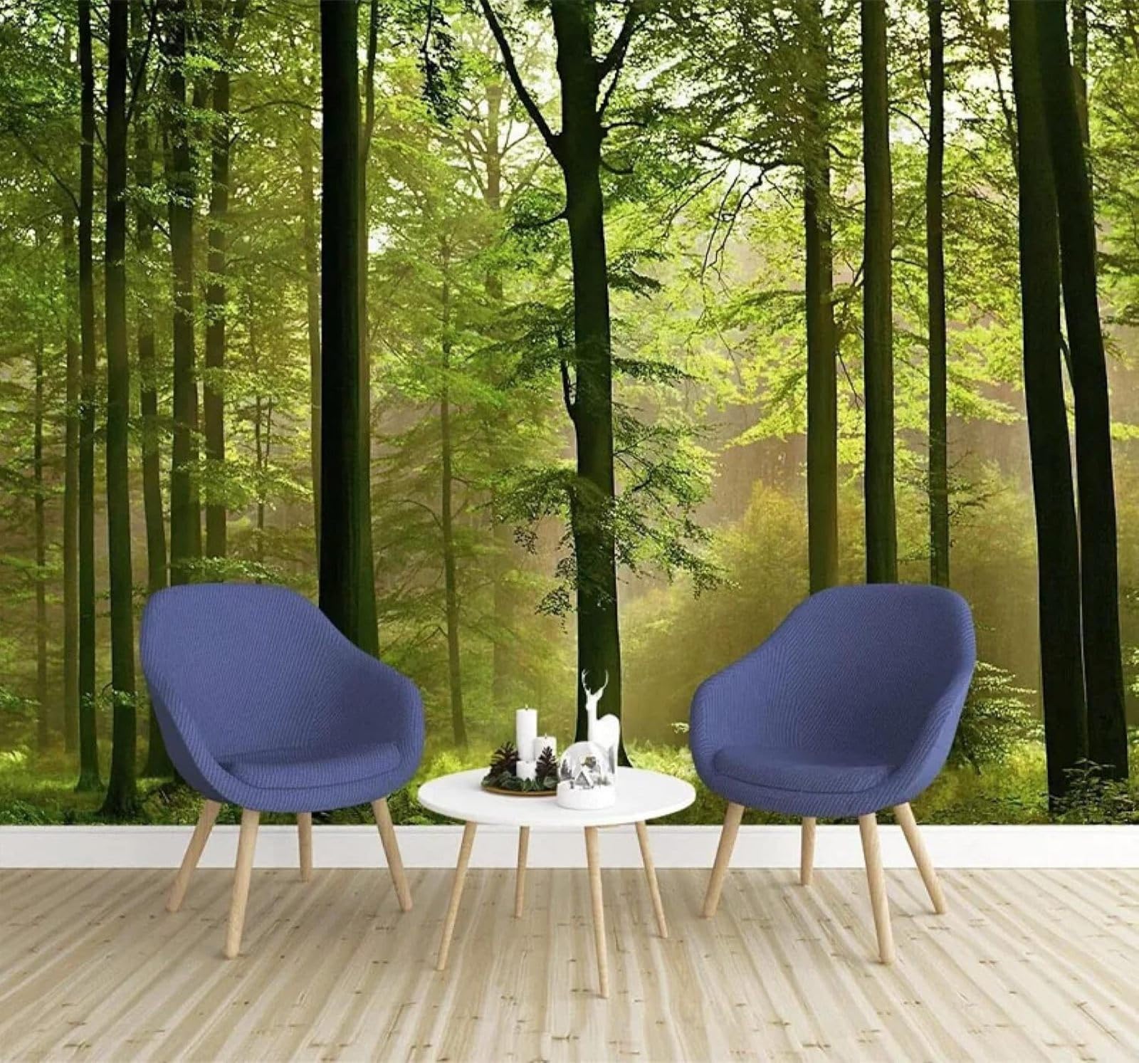 Xlming 400Cm×280Cm(B×H) Fresh Three Dimensional Green Forest Scenery 3D Wallpaper Premium Textured Silk Study Dining Living Room Bedroom Sofa Tv Wall Easy Install-400Cm×280Cm