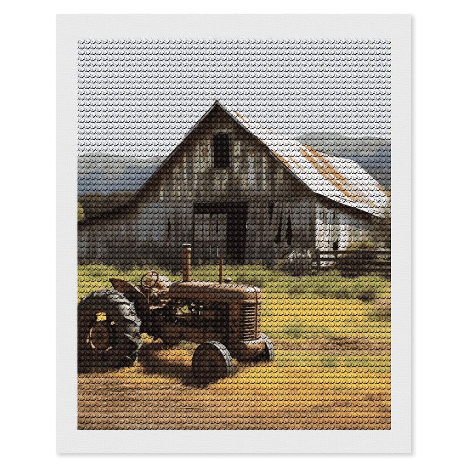 DWVTSLH Old Wooden Barn with Rusted Tractor Diamond Painting Kits for Adults, Personalized Diamond Photo Art Full Drill, DIY 5D Diamond Art Painting Kits for Beginners, Home Wall Decor 16"x20"