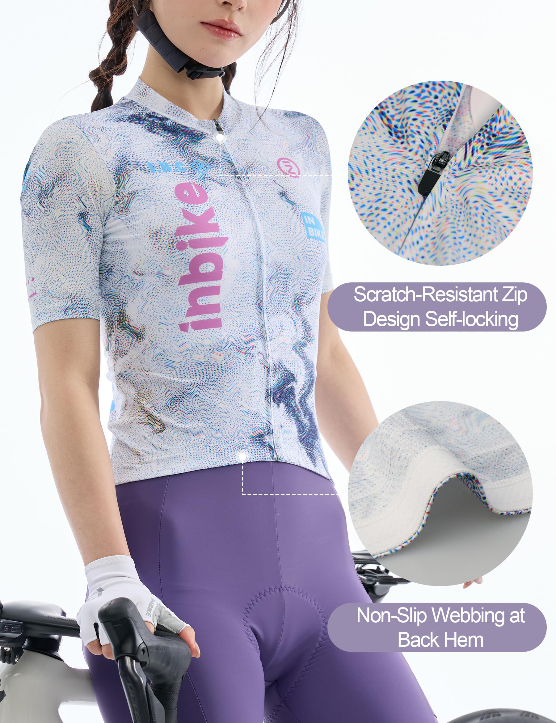INBIKE Damen-Fahrradtrikot, atmungsaktiv, reflektierend, Anti-Rutsch-Saum, schnelltrocknend, kurzärmelig, für Rennradfahrten