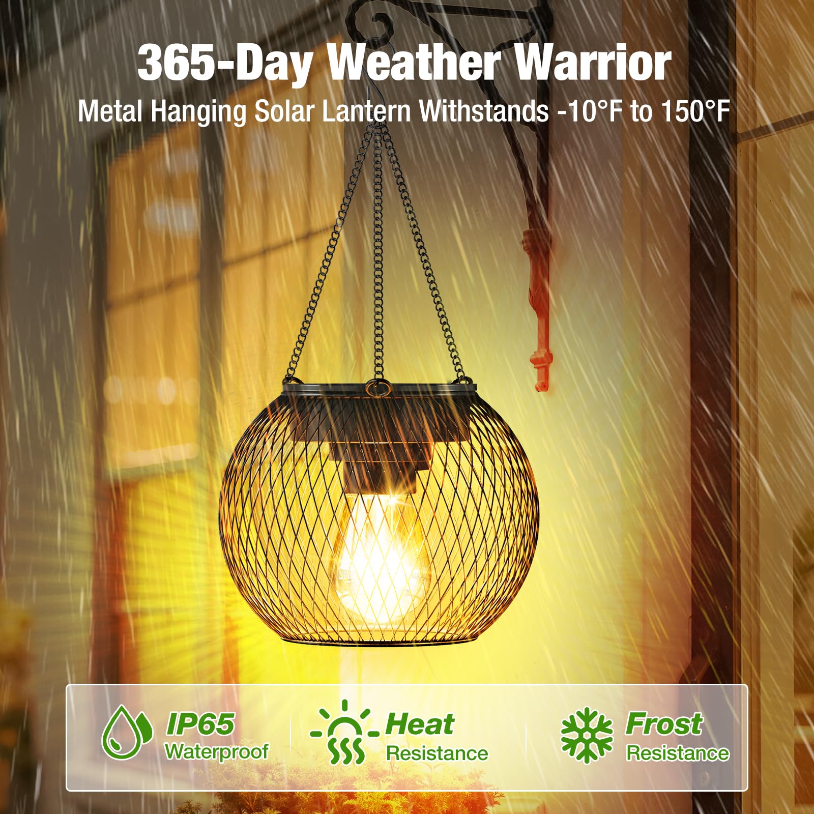 Farol solar para exteriores, luces colgantes mejoradas para jardín, faroles de metal, iluminación decorativa, impermeable, árbol para patio, camino, paquete de 2