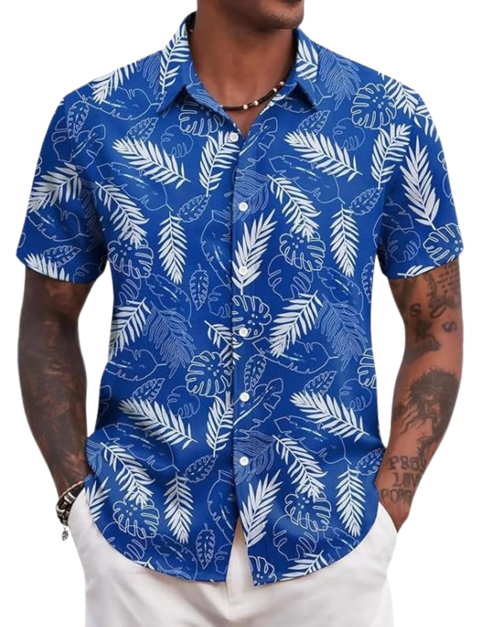 madhavista Men Tropical Leaf Printed Casual Shirt | Cotton Blend Short Sleeve Beach & Holiday Wear Shirt | Regular Fit Summer Wear for Men-picture-52
