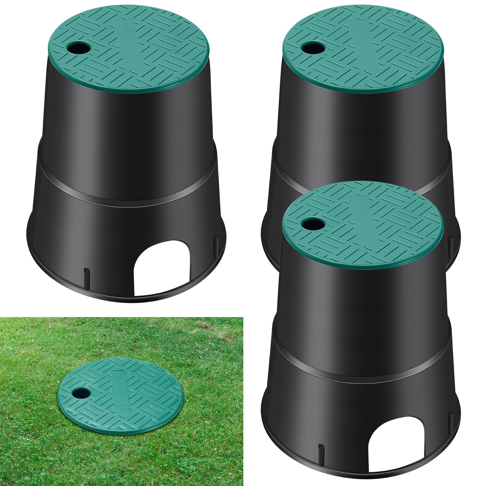 Tandefio 3 cajas de empalme eléctrico 910 de 6 pulgadas de diámetro, caja de conexiones eléctricas subterráneas para empalmes de cableado eléctrico al aire libre, color negro