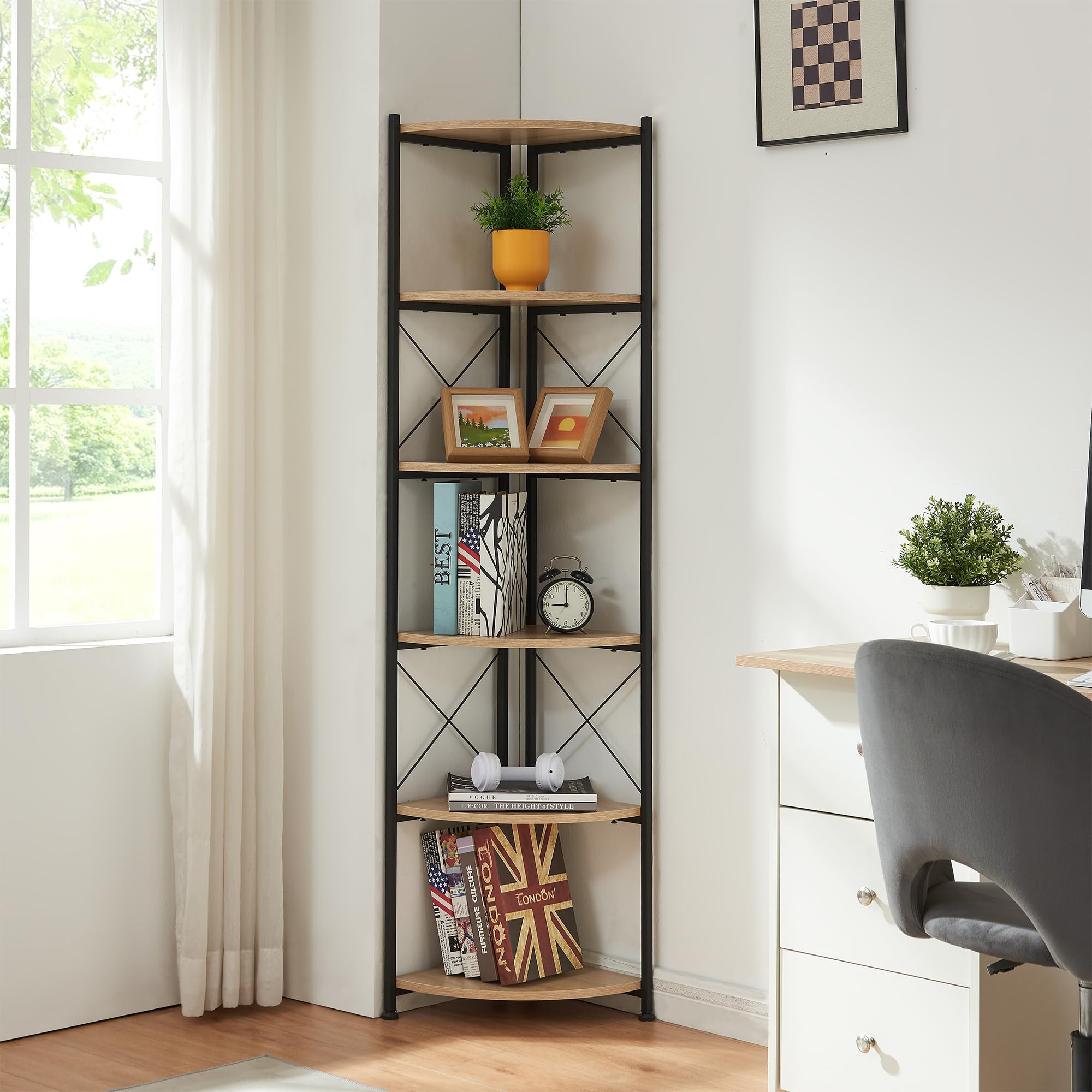 [en.casa] Pflanzregal Ulfborg Eckregal Blumenständer Winkelregal Pflanzentreppe mit 6 Ablagen 160x30x30 cm für Blumen, Pflanzen, Kräuter