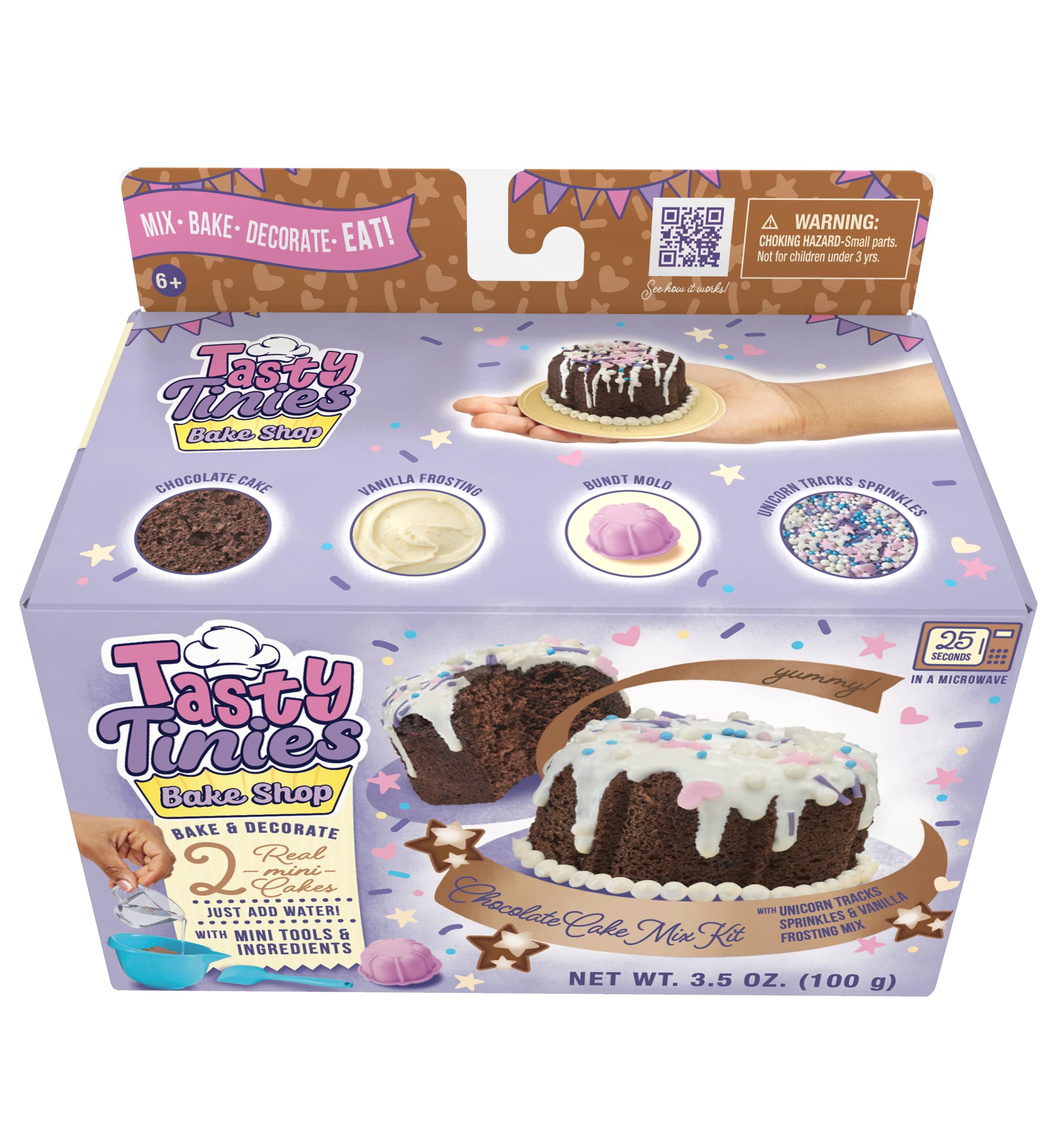Goliath Tasty Tinies Bake Shop Chocolate Cake Mix Kit with Unicorn Tracks Sprinkles & Vanilla Frosting Mix | Bake & Decorate 2 Real Mini Cakes | Includes Mini Tools & Ingredients | Ages 6+