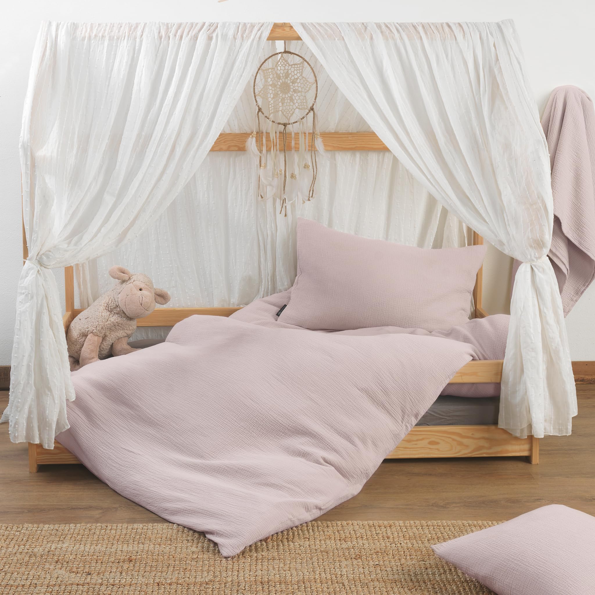 BaSaTex Juego de ropa de cama de muselina, 100 x 135 cm, 100 % algodón, certificado Oeko-Tex, para cunas y cunas, ropa de cama de bebé con cremallera rosa suave