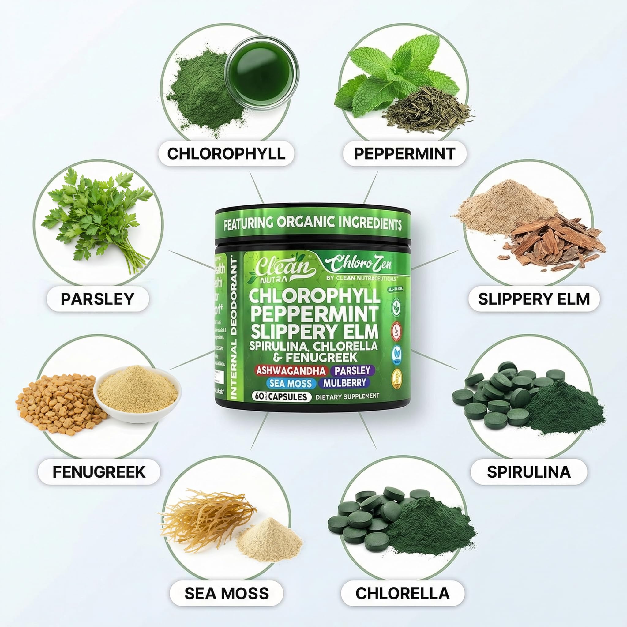 Chlorophyll Capsules with Peppermint, Slippery Elm, Parsley, Sea Moss — Amazon image 4