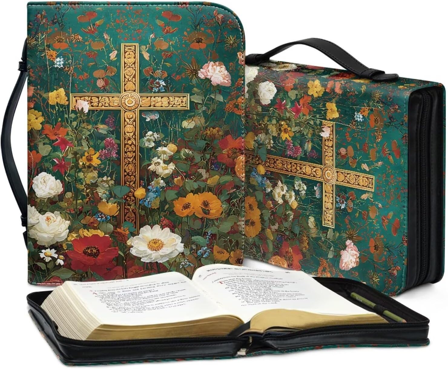 Mumeson Bible Cover Water Resistant PU Leather Bible Carrying Case Church Bag Tote Bag with Handle for Women Men