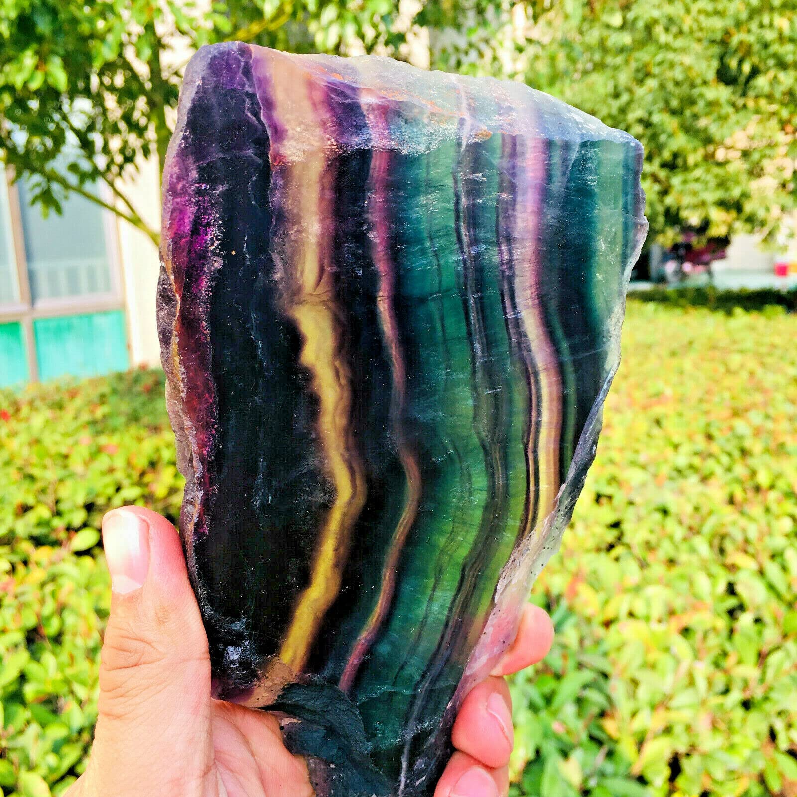 Natürlicher Kristall rau Heilender Aura-Kristall 800–1000 g natürlicher Regenbogen-Fluorit-Scheiben-Kristall-Quarz-Stück-Heilungs-Exemplar-Stein
