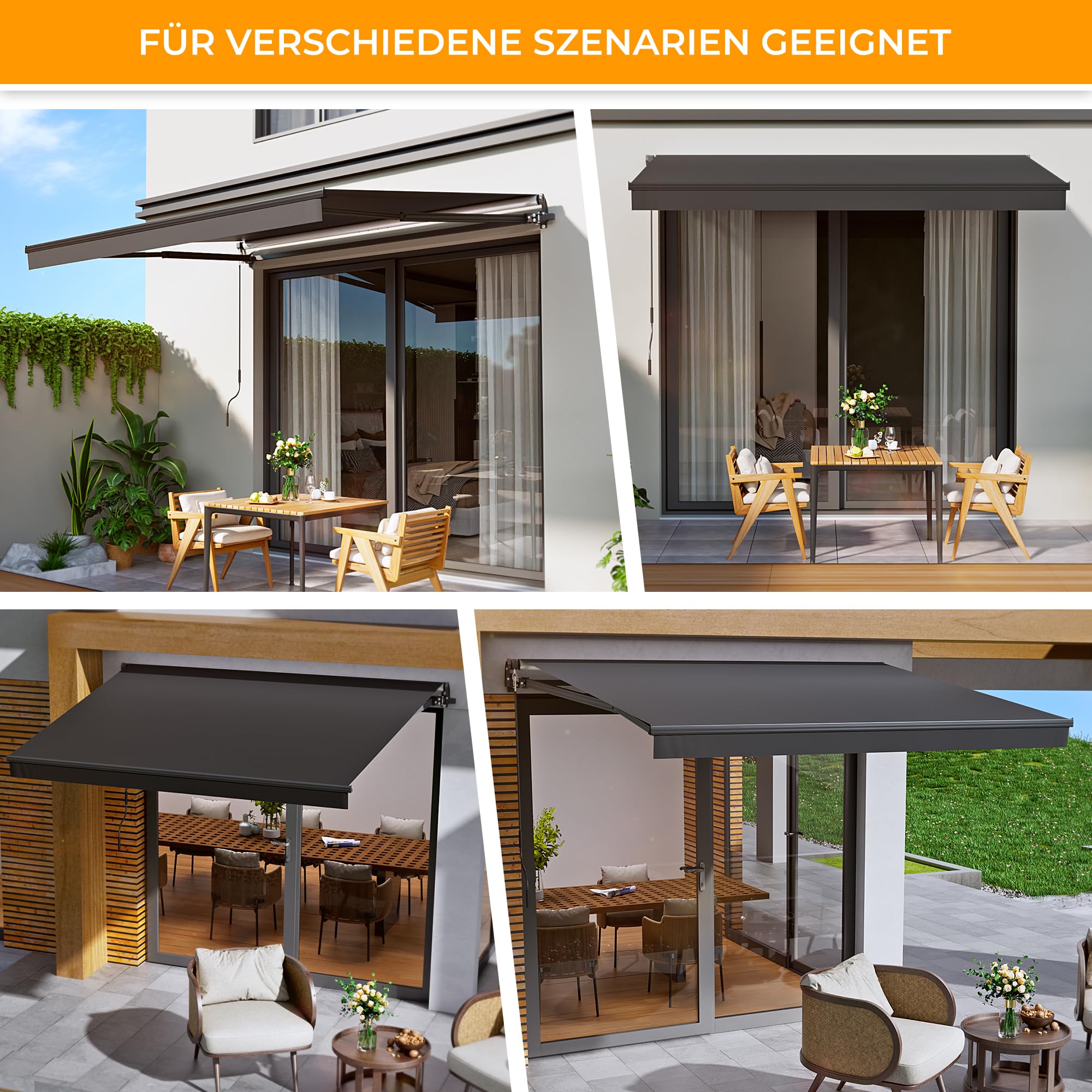 HOMEDEMO Gelenkarmmarkise Markise mit Handkurbel, 300x250cm, Anthrazit, Sonnenmarkise Terrassenmarkise Winkel Einstellung(5-60°), Balkon Markisen mit Wasserdichter Beschichtung inkl. Wandhalterung