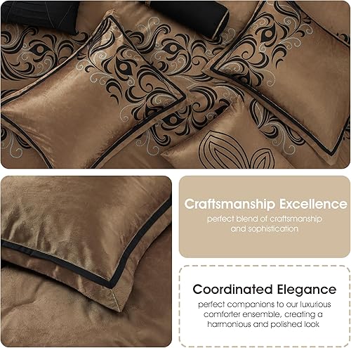 Miniatura 6 de Stratford Park Juego de edredón clásico de 7 piezas, tamaño Queen, color marrón