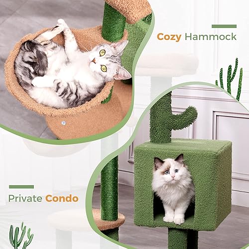 Miniatura 3 de MeowSir Árbol de cactus para gatos de 34 pulgadas con percha superior acolchada, cómoda hamaca, condominio privado, poste totalmente rascador y bola