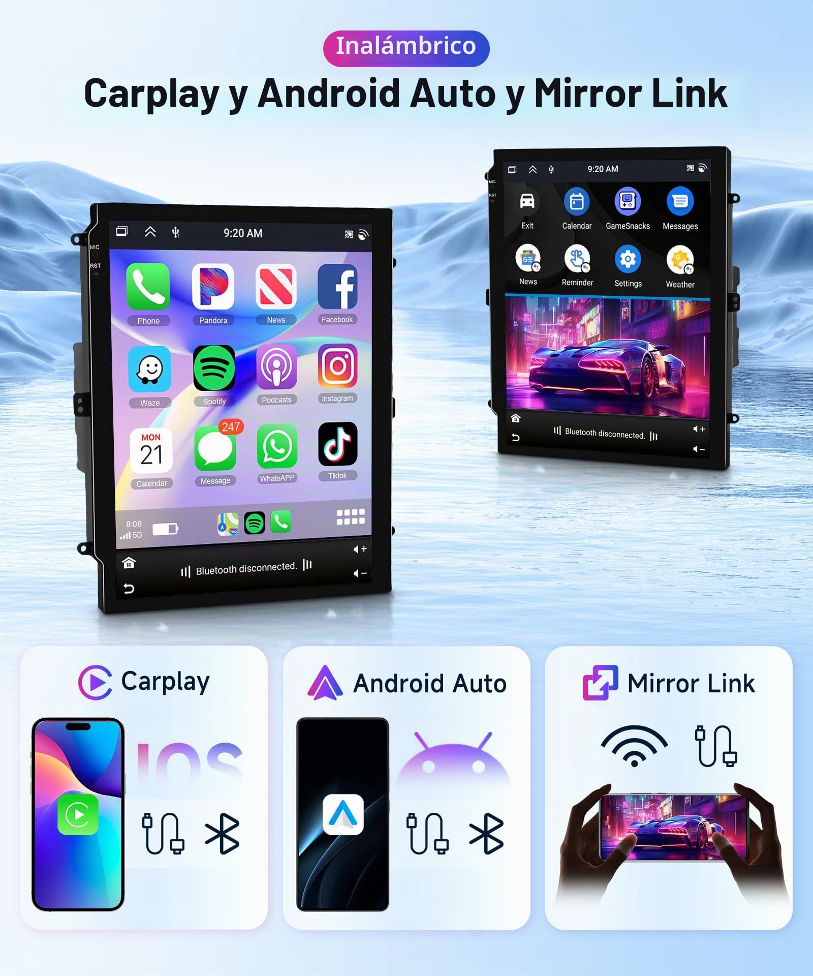 [8 Core 6+128G] Android 15 Radio Coche para Opel Astra J 2009-2016 9.7" Pantalla con Carplay Android Auto Inalámbrico FM/RDS/EQ GPS WiFi Mirror Link Bluetooth Controles del Volante Cámara Trasera