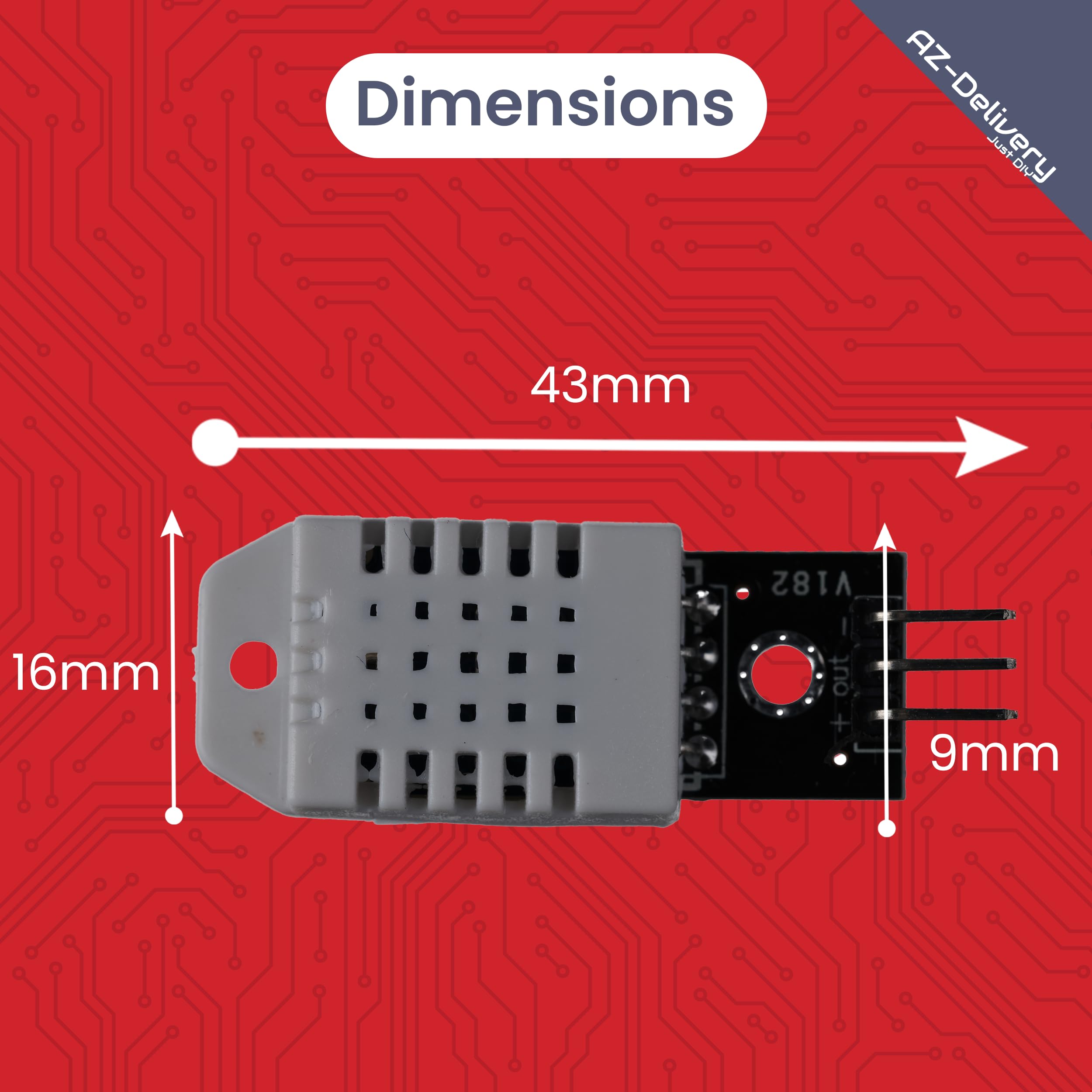 AZDelivery 3 x DHT22 moduł czujnika temperatury i wilgotności powietrza z wyjściem cyfrowym – kompatybilny z Arduino, Raspberry Pi, ESP32, precyzyjny czujnik wilgotności 0–99%, -40–125°C