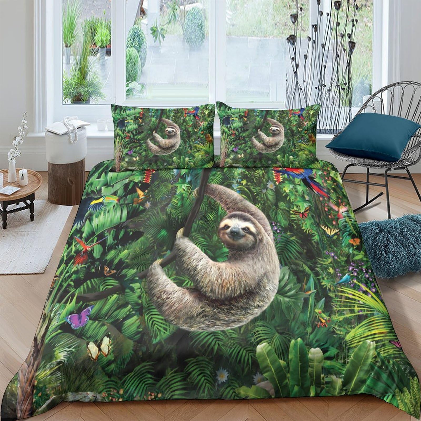 Ctjqhvkz Style-6 3D Printed Sloth Forest Fitted Sheet Microfiber Soft Anti-Slip Bed Cover Jungle Leaves Mattress Protection Decor Single（135X200cm）