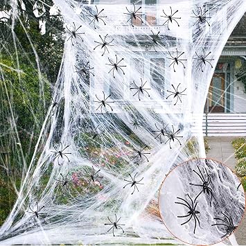 Labrostar 1000 Sqft Halloween Spider Web Decorations with 100 Fake Spiders Spooky Spider Webbing Decorations Indoor Outdoor Party Yard Decor Supplies for Bar Haunted House