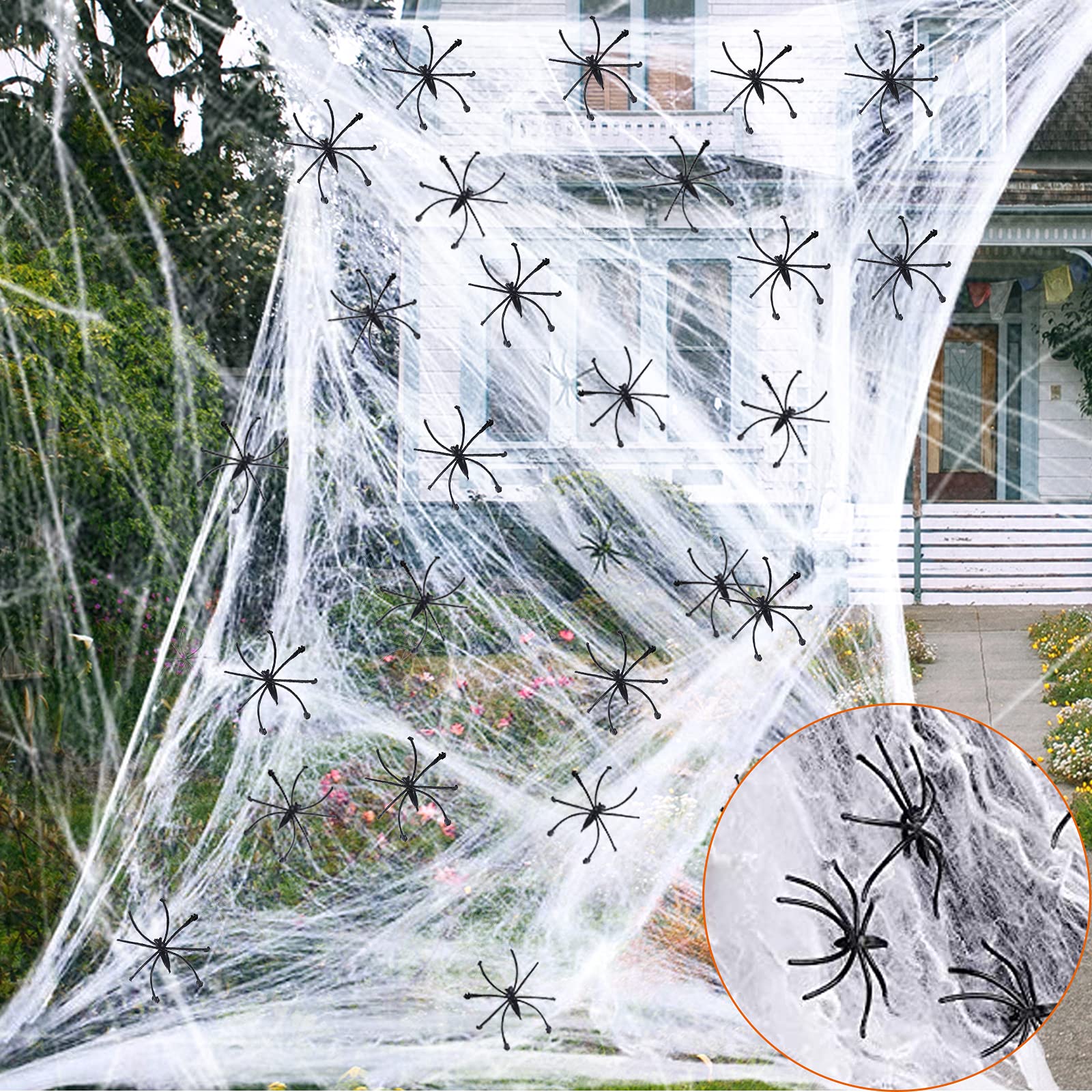 Toile D'araignée Géante Halloween 74,3 M² Avec 30 Fausses Araignées - Déco Maison Hantée Intérieur/extérieur - Facile à étirer