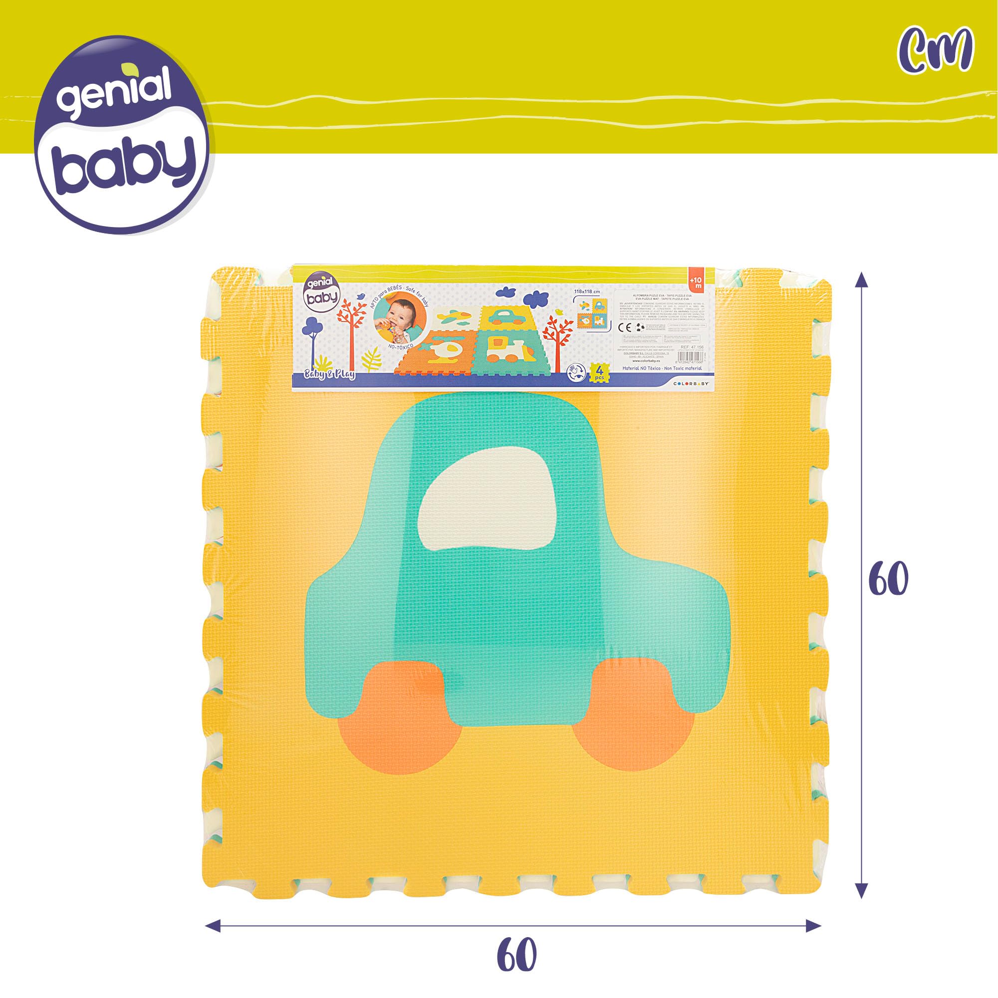 Colorbaby Alfombra Puzzle bebé, 4 Piezas puzle Suelo vehículos, No tóxica, 118x118 cm, Tapete Acolchado bebés, Gomaeva Infantil, Rompecabezas de Goma eva, Alfombrilla Juego niños, +10 Meses, 47156