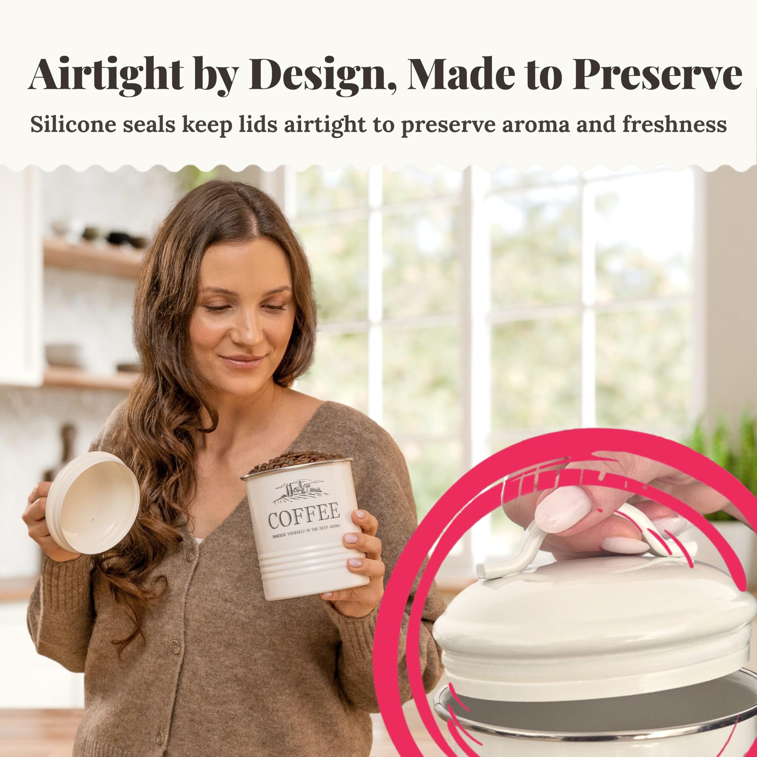 Set Di 3 Taniche Da Cucina Ermetiche – Ferro E Legno, 1200 Ml, Per Caffè, Tè, Zucchero, Organizer Da Piano