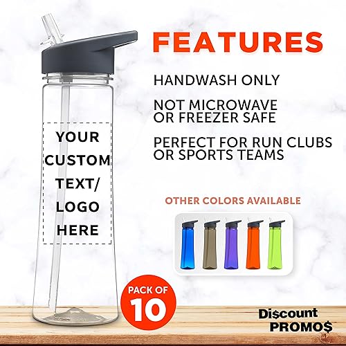 Miniatura 2 de DISCOUNT PROMOS Botellas de plástico personalizadas con boquilla de bebida de 22 onzas, juego de 10, paquete personalizado a granel, ideal para