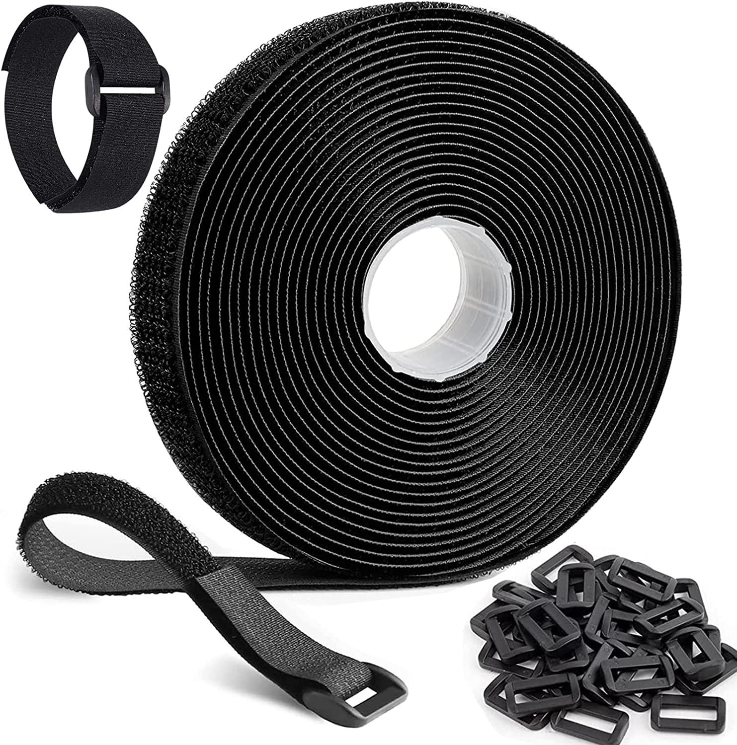 On1shelf Black On1shelf® 5M Adjustable Cable Straps With Buckles - Hook And Loop Reusable Fastening Ties For Cable And Cord Organisation (Black)