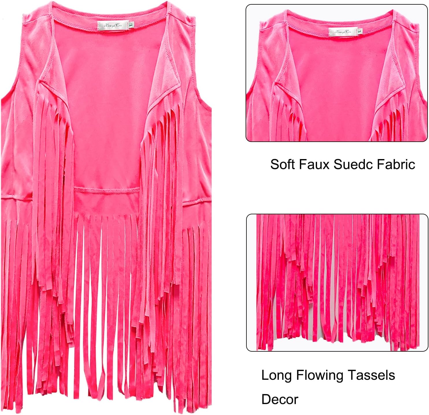 Girls Kids Fringe Vest Sleeveless Western Cowgirl Vest 60s 70s Hippie Faux Suede Tassels Jacket for Kids 5-12Years - Image 7