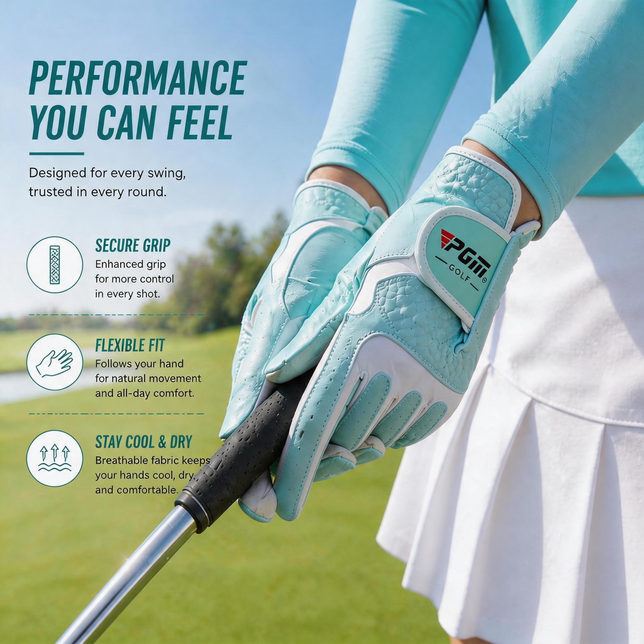 Guantes de golf PGM para mujeres, 1 par (4 opciones de color), sistema de agarre mejorado, fresco y cómodo