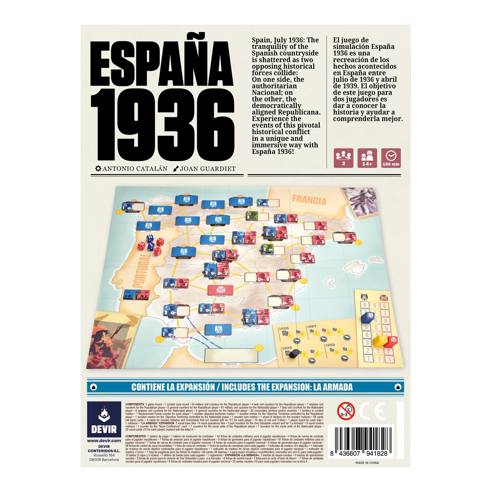 Devir - ESPAÑA 1936, Juego de Mesa, de Estrategia, para 2, Wargame, Edad +14 (BGESSE)