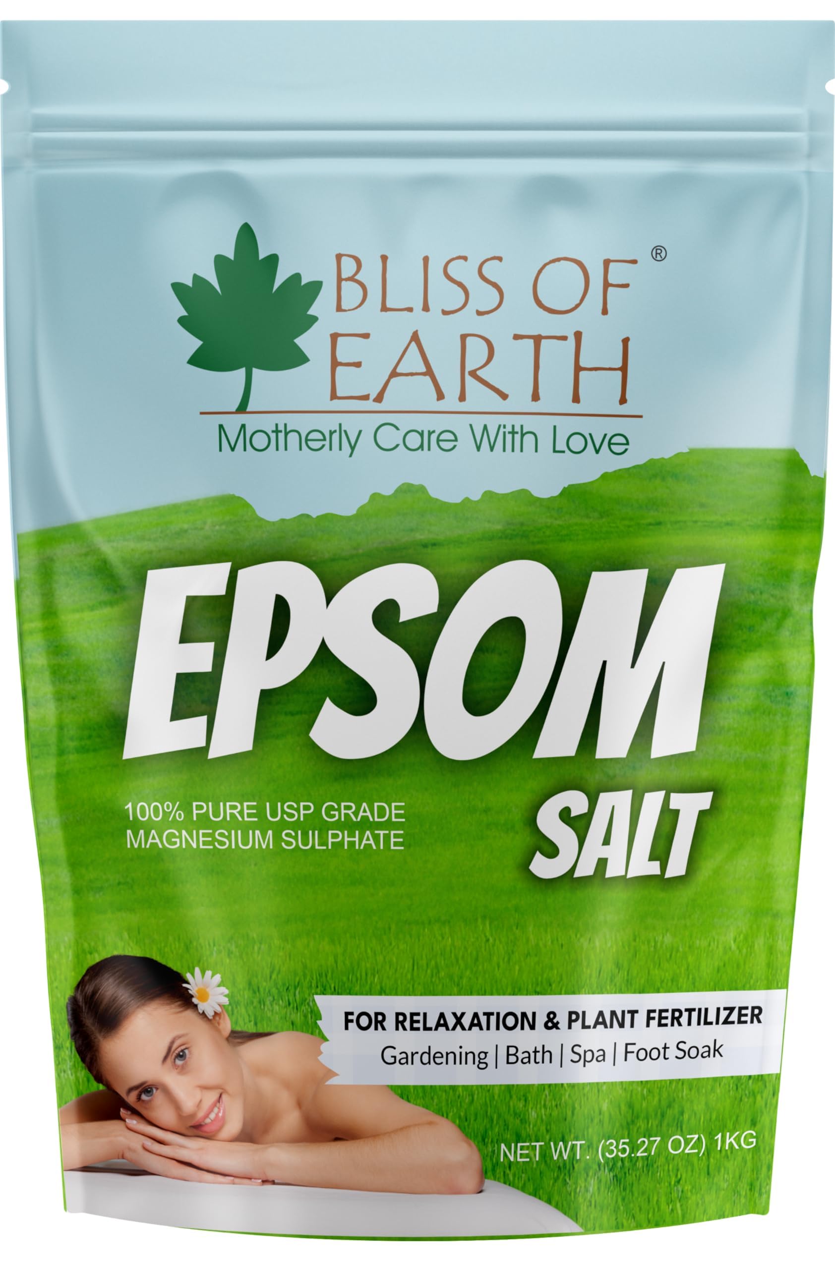 Bliss of Earth Epsom Salt for Foot | 1kg Epsom Salt for Foot Soaks, Bath Soaks, Plants & DIY Scrubs | Natural Magnesium Sulphate for Muscle Relief & Aromatherapy | Cruelty-Free