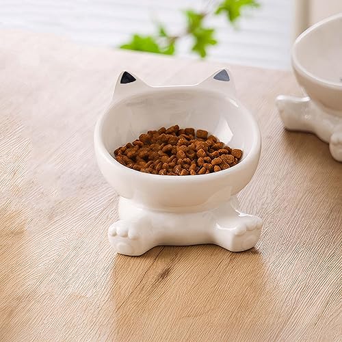 Miniatura 5 de Cuenco elevado para gatos con orejas de gatito 3D para sostener alimentos y agua, platos elevados de cerámica para mascotas que protegen la columna