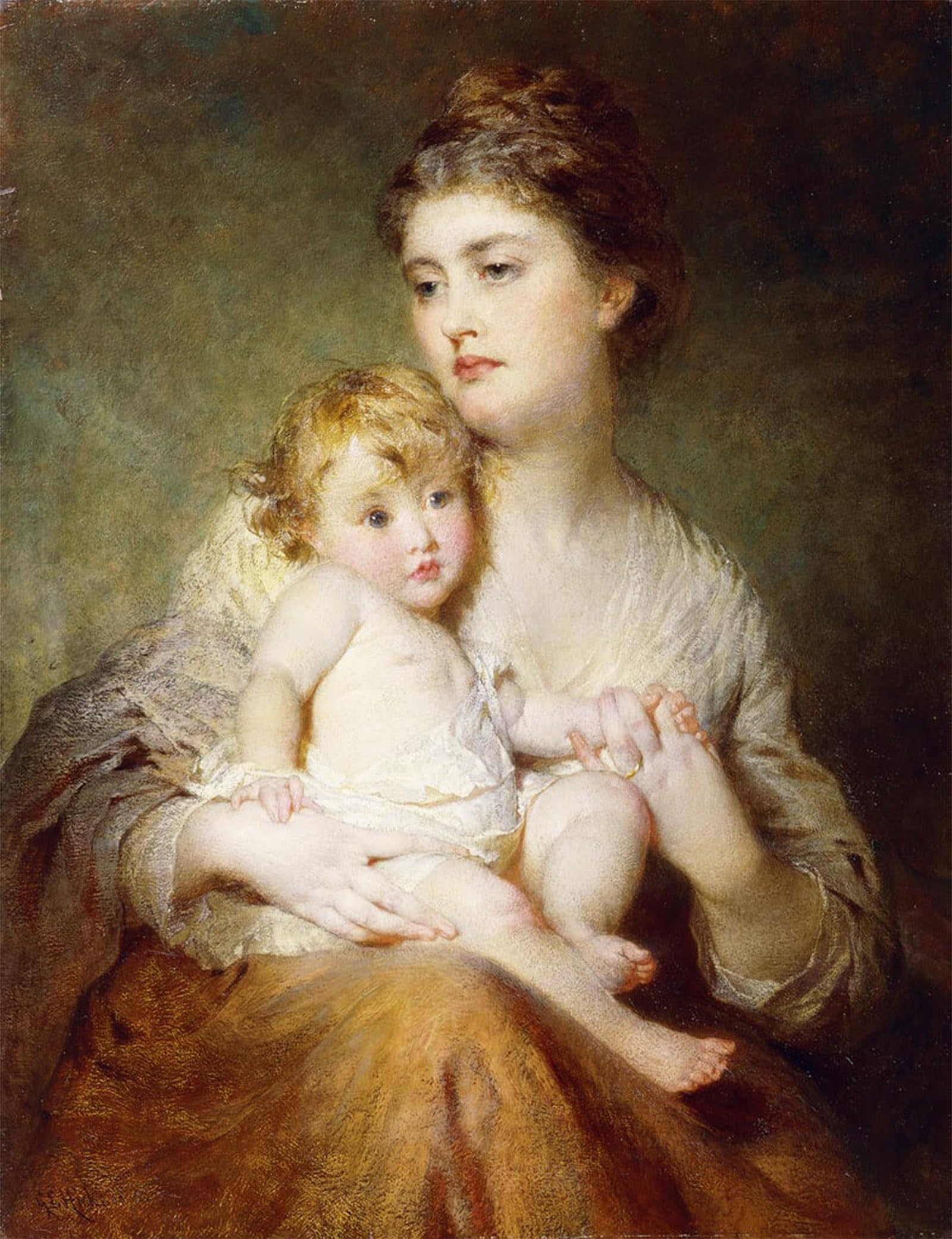 ARTXLXXBN Famous Painting Art Wall Decor Abstract Art Picture Portrait of the Duchess of St Albans with Her Son by George Elgar Hicks Animal Pictures for Home Decor 60x90cm