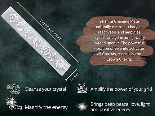 Miniatura 2 de Placa de carga de cristal de selenita Amazing Gemstone para cristales y piedras curativas, placa de cristal de selenita de 7.5" grabada, soporte de