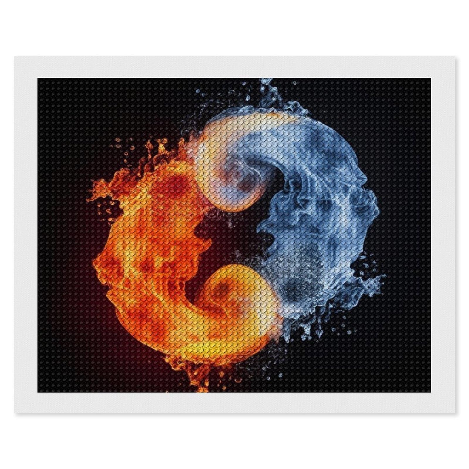 Yin Yang Fire Water Diamond Art Kits for Adults, DIY 5D Diamonds Painting Kits for Beginner, Round Full Drill Diamond Dots Painting, 16"x20" Diamonds Pictures Gem Art and Crafts Wall Decor