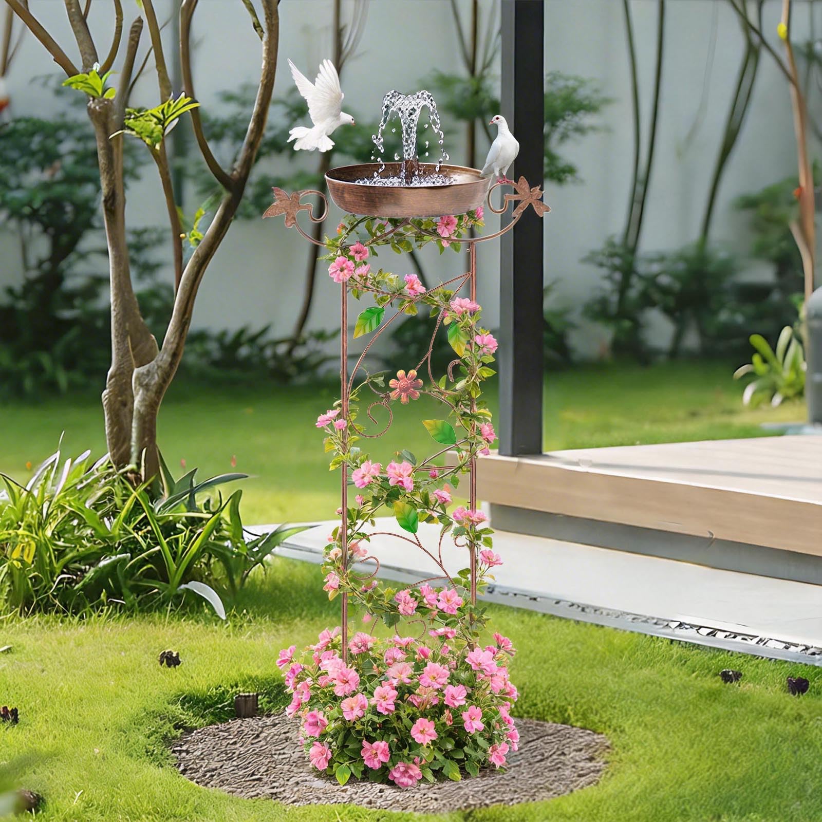 CADUKE Lote de 2 bebederos para pájaros con Enrejado para jardín, bebederos de Metal de 103 cm de Altura con Motivos de colibríes, bebederos Decorativos con comederos para jardín, Patio y césped