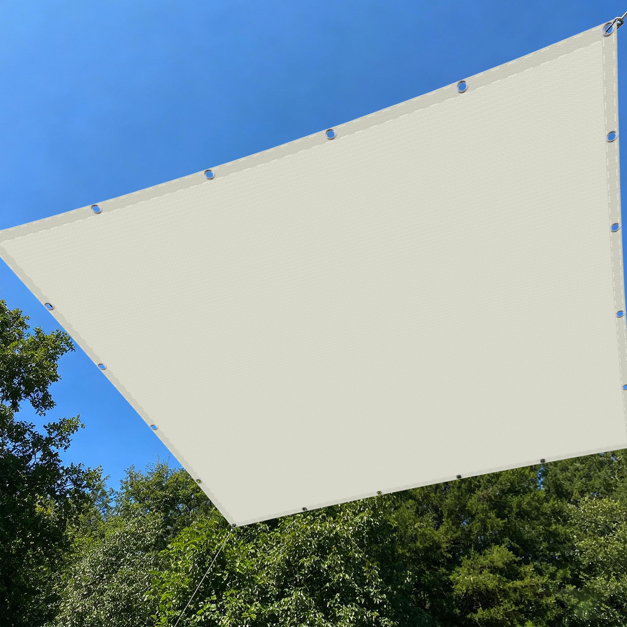 Voiles Ombrages Rectangulaire 320 x 360 cm UV Résistant Toile d'ombrage Rectangulaire Contre Le Vent pour Patio Jardin Terrasse Extérieur Balcon, Blanc cassé