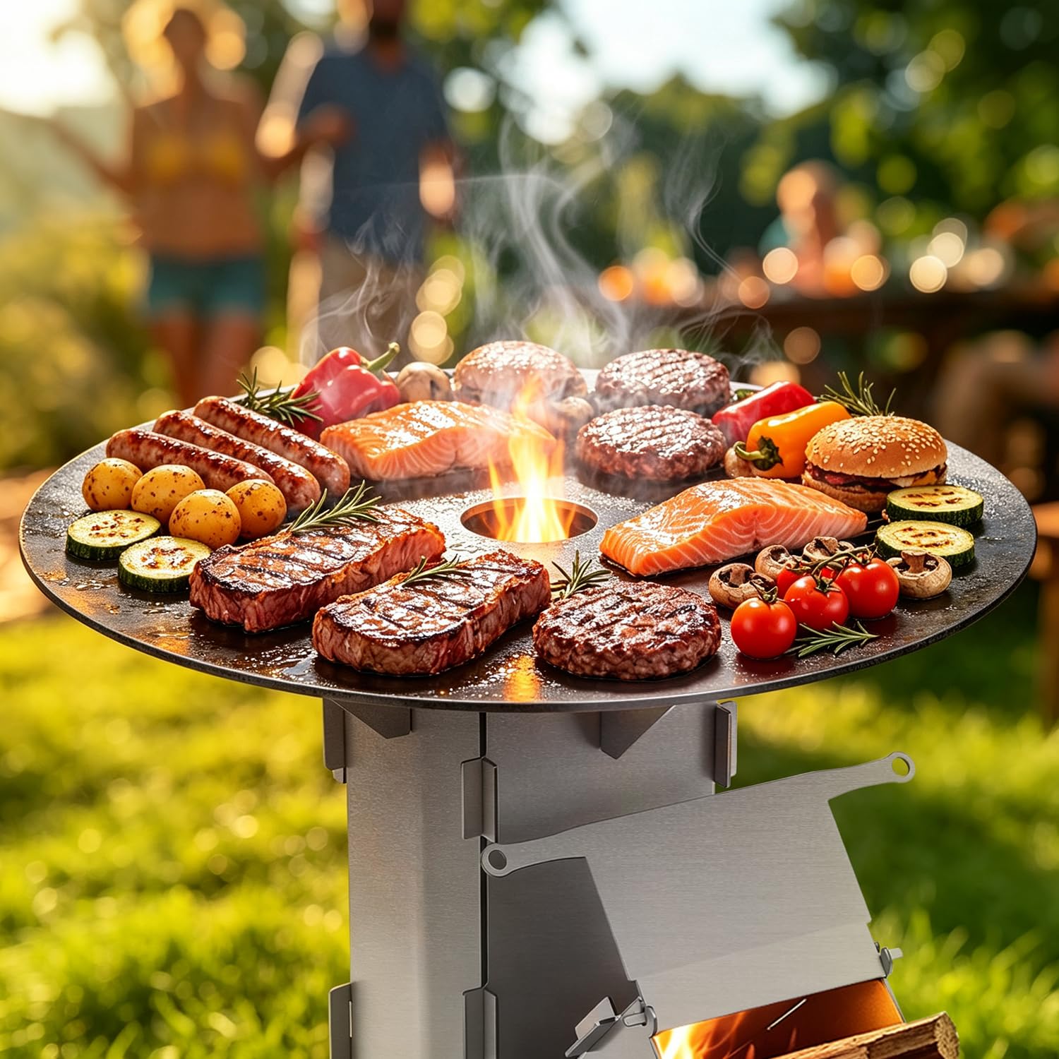 Horno de cohetes con placa de parrilla, diámetro de 49 cm, sistema