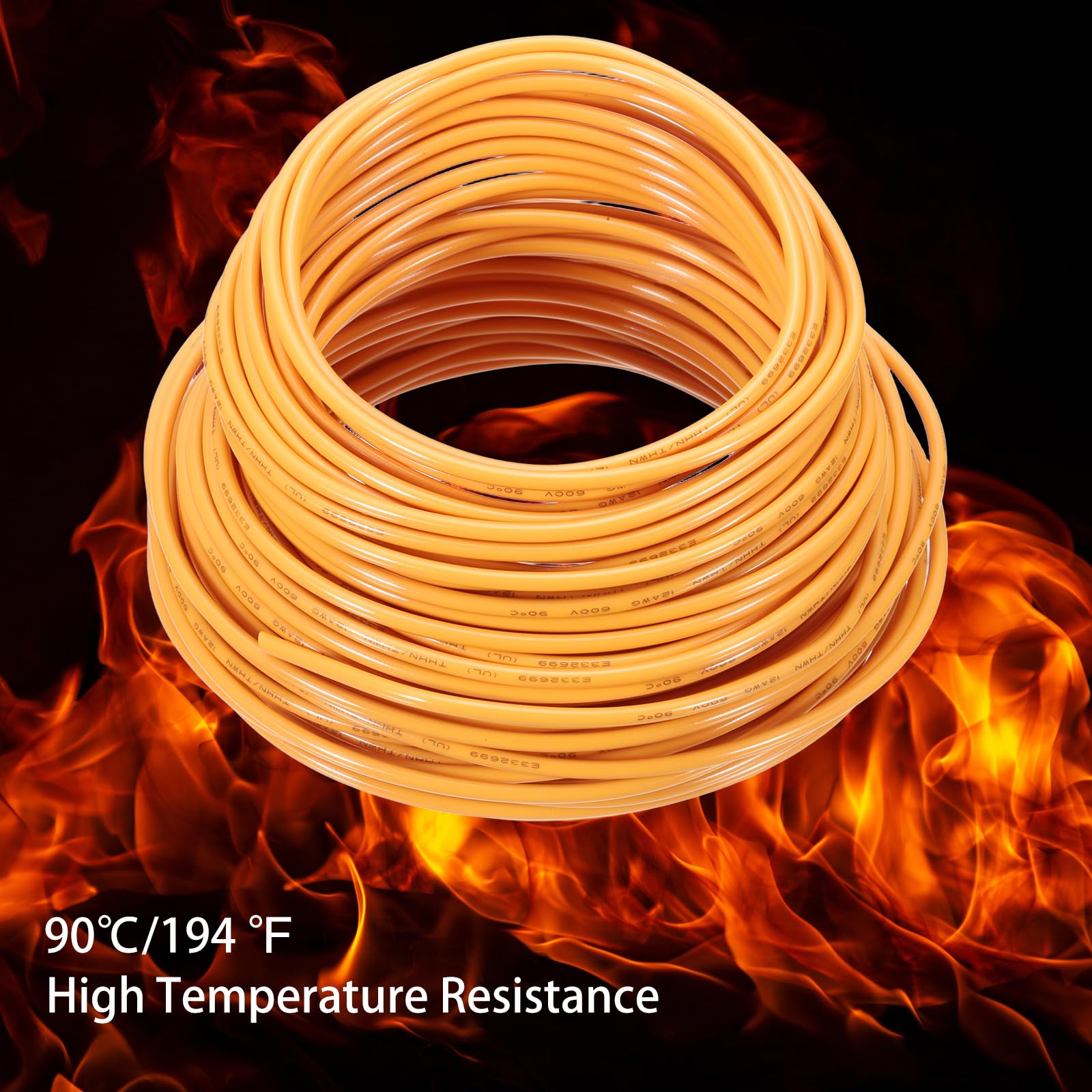 QUARKZMAN Cable Eléctrico Aislado De Cobre Sólido De 75 Pies Calibre 12 AWG Cable De Conexión THHN Para Uso Residencial Industrial Y De Puesta Para 600 Voltios Listado UL Naranja