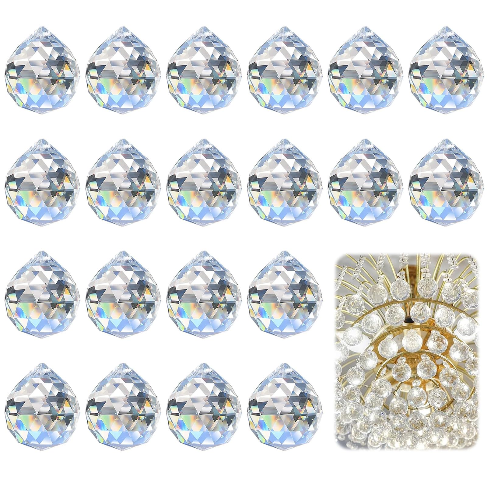 Rthynti Clear 20Pcs Crystal Ball Prism, 20Mm Catcher Rainbow Pendants Maker With Drilled Hole, Hanging Crystals Prisms For Windows Divination Decoration