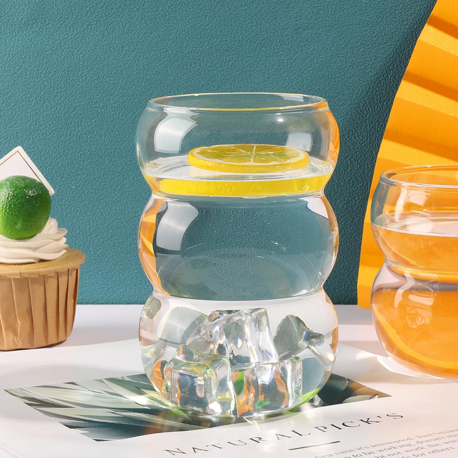 Lot De 2 Verres Nervurés En Verre Ondulé De 532 Ml, Tasses à Café Glacé En Forme De Courge, Verres Vintage Pour Whisky, Cocktail, Jus, Bière, Thé, Smoothie, Soda