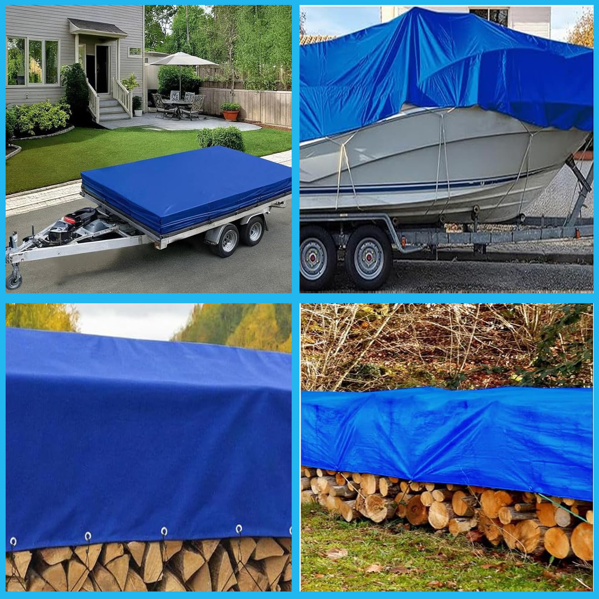 Telo Impermeabile da Esterno 1.9 x 6 m Telo Telone Occhiellato 160 G M², Antipioggia Antistrappo Grandi Dimensioni Multiuso per Camion, Piscina, Blu