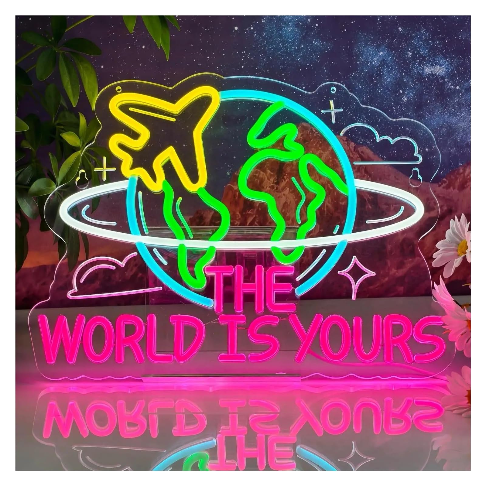 Insegna al Neon Insegna Al Neon LED The World Is Yours | Per Gli Amanti Dei Viaggi Camera Da Letto Cafe Avventura A Tema 40x30.3cm