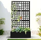 FENCY Metal Raised Garden Bed with Trellis, Metal Planter Box with Trellis, Garden Box for Climbing Plants Vegetable, 35''Lx16''Wx71''H Garden Bed with Drainage Holes(Black) Black 71'x35'