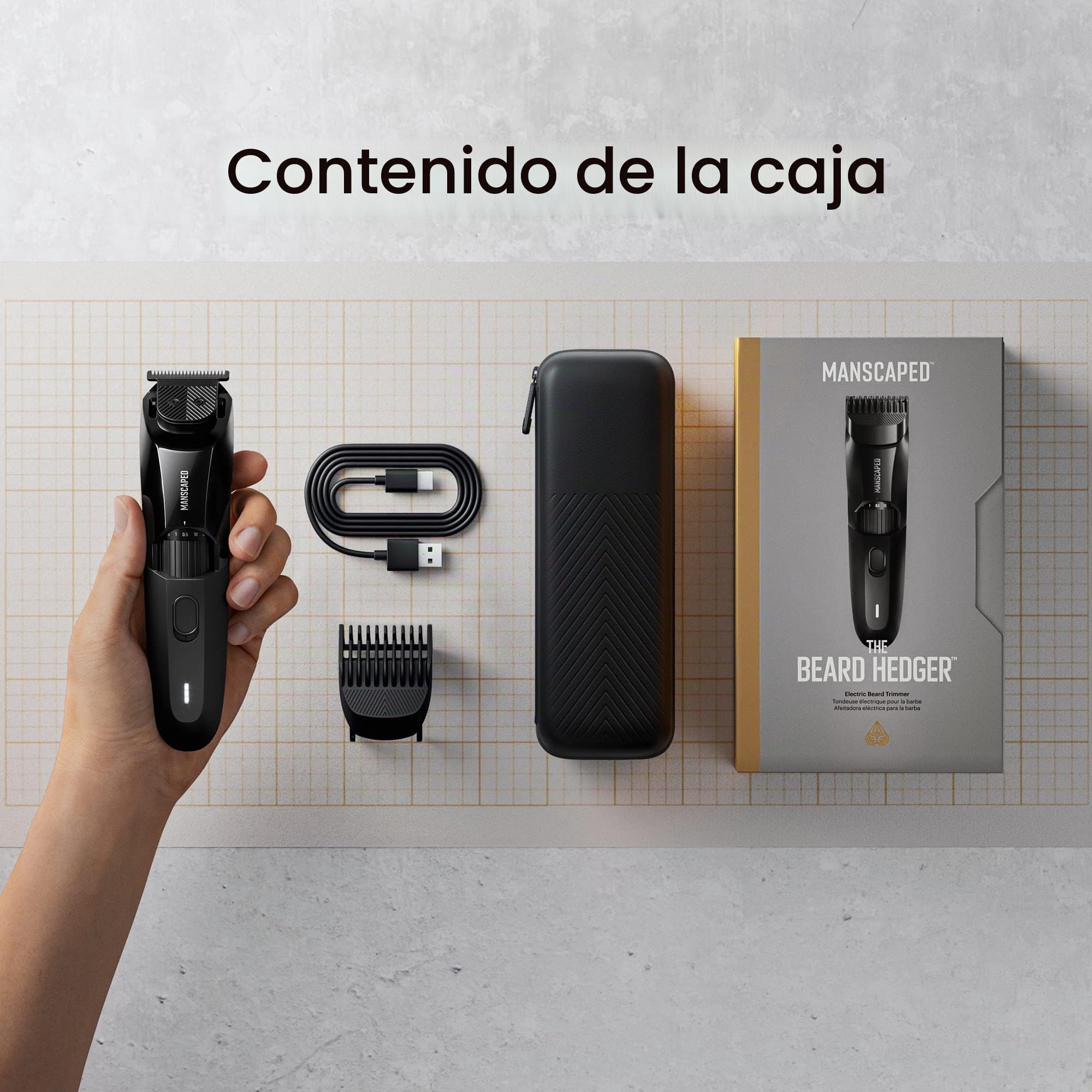 Recortadora para barba MANSCAPED® The Beard Hedger®, Dial ajustable con 20 longitudes, Cuchilla-T de acero inoxidable recorta el vello con precisión, Afeitadora inalámbrica, impermeable seco/mojado