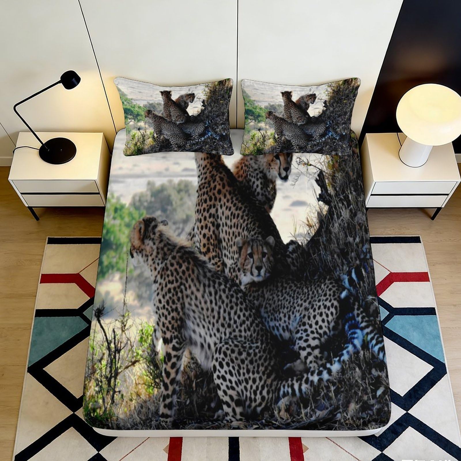 Pnayamiorkfel Style-9 3D Printed Wild Cheetah Fitted Sheet Microfiber Soft Breathable Safari Animal Bed Cover For Bedroom Dorm Decor 90X200x25cm