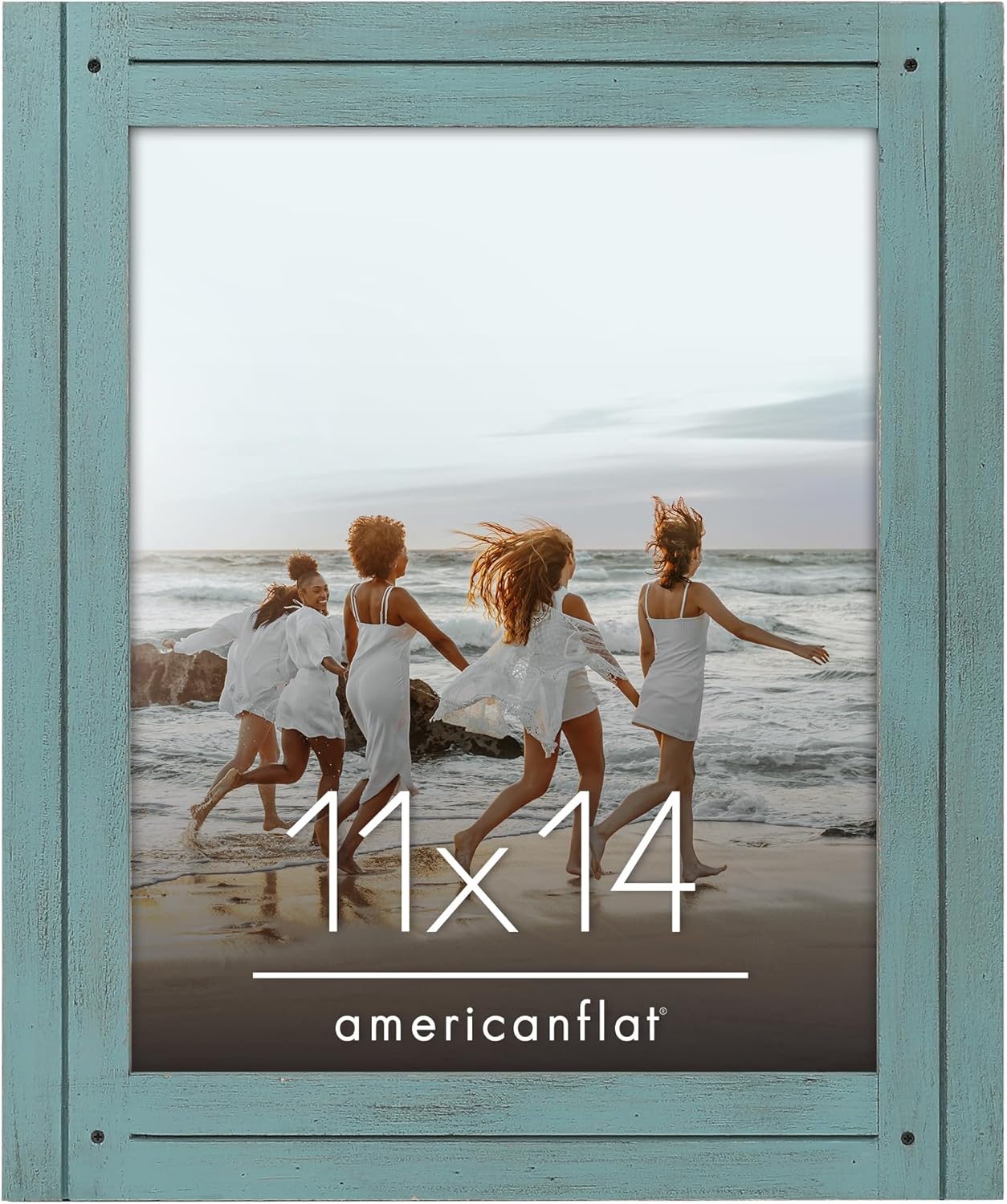 Americanflat 11x14 Picture Frame with Polished, Crystal Clear Glass - Hampton Collection - Distressed Wood Picture Frames for Vertical or Horizontal Wall Display - Turquoise Blue